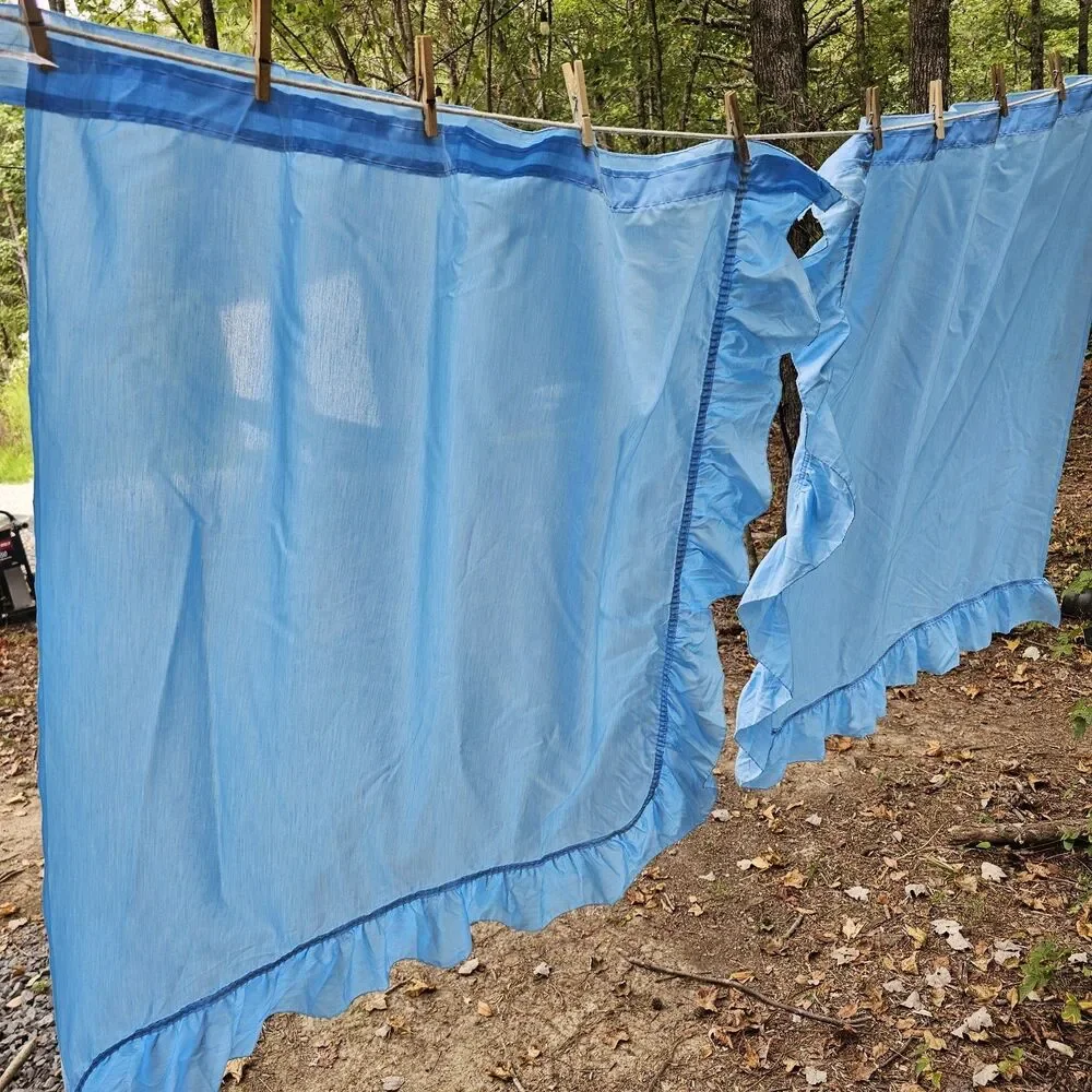 Vintage Sears 1970s–80s Light Blue Ruffled Curtain Panels Pair 41
